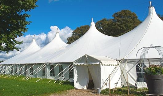 high-quality portable restrooms stationed at a wedding, meeting the needs of guests throughout the outdoor reception in Oak Ridge